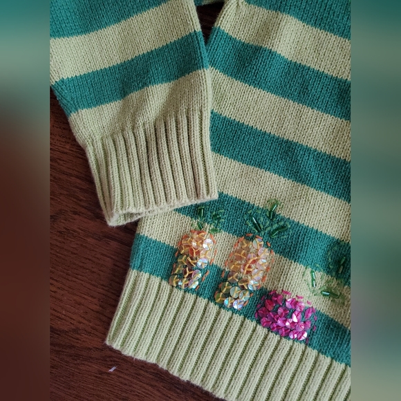 Vtg GYMBOREE Girls 6 green striped cardigan veggies carrot radish - Picture 2 of 6